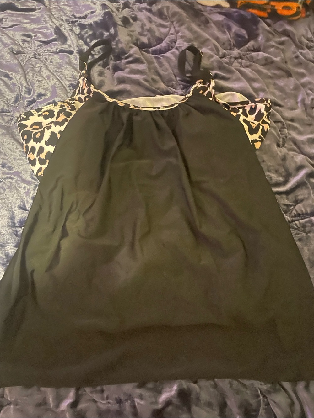 Black Leopard-Trim Sleeveless Women's Tankini
